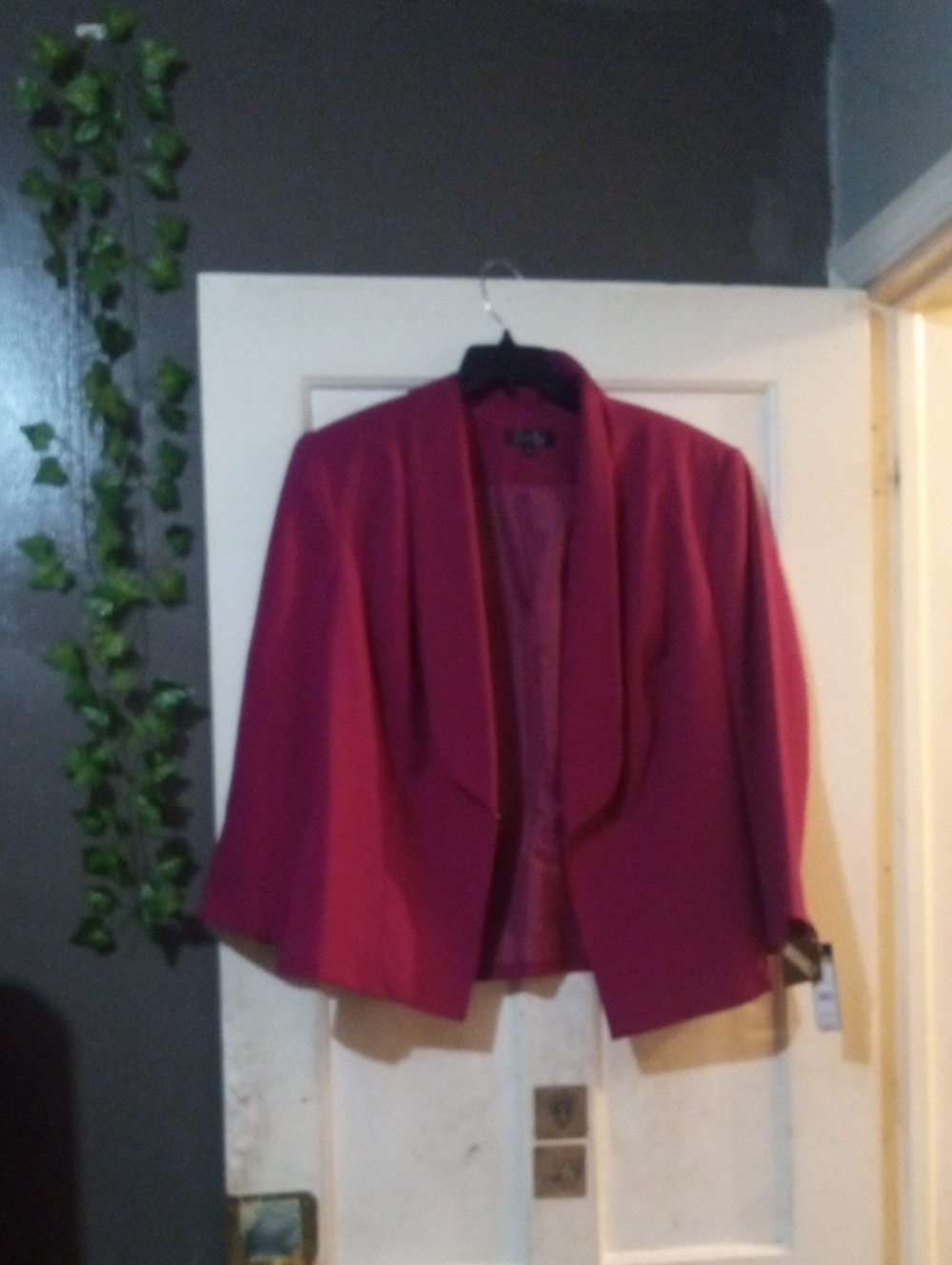 Open-Front Fuchsia Shawl-Collar Blazer Jacket